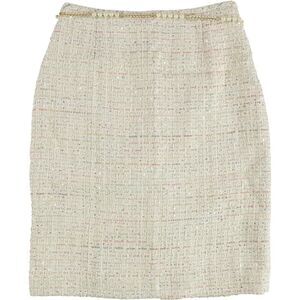 Tahari Womens Tweed Sequin Chain Belt Pencil Skirt, whitemulti, Petite, 0P